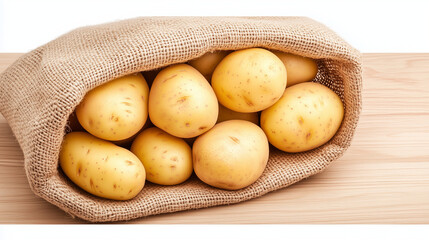 Poster - Ripe potatoes in a burlap bag