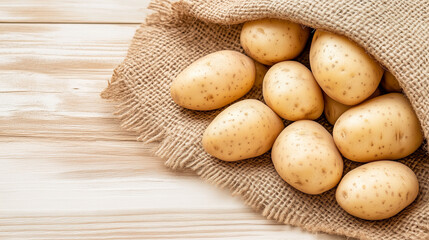 Poster - Ripe potatoes in a burlap bag