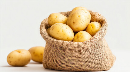 Poster - Ripe potatoes in a burlap bag