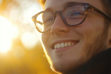 Poster - A close-up view of a person wearing glasses, suitable for use in various contexts such as education, office, or everyday life