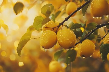 Poster - A group of yellow lemons hang from the branches of a tree, ripe for picking