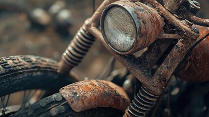 Poster - A close-up view of a motorcycle's rusty headlight, perfect for automotive or transportation-related projects