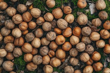 Aufkleber - A pile of nuts lying on the forest floor