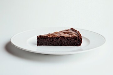 Poster - A slice of rich and moist chocolate cake served on a clean white plate, ready to be enjoyed