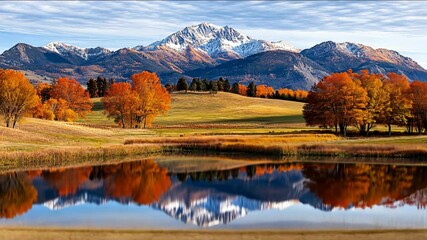 Poster - Autumn Serenity: Majestic Mountain Reflection 