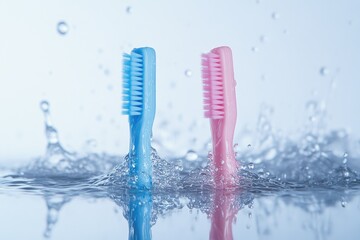 Poster - Toothbrushes in water, great for bathroom or aquatic themed designs