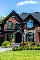Poster - A large brick house with numerous windows, ideal for use in architectural or real estate photography