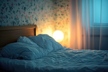 Poster - A single bed with a white comforter sits next to a window