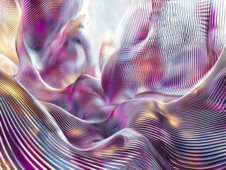 Poster - An abstract digital landscape featuring flowing lines in vibrant hues of purple, pink, and gold, creating a sense of depth and motion.