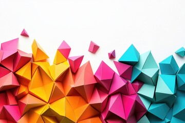 Poster - A collection of vibrant origami shapes arranged neatly on a white background, perfect for illustrations and designs