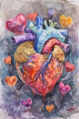 Aufkleber - Illustration of a human heart surrounded by smaller hearts, often used for medical or emotional context