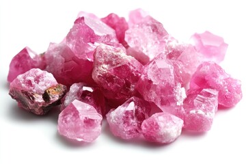 Poster - A collection of pink crystals on a white surface, perfect for decoration or scientific purposes