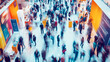 © creativenergy.it - Long exposure shot of a busy trade exhibition floor with numerous booths and engaged visitors
