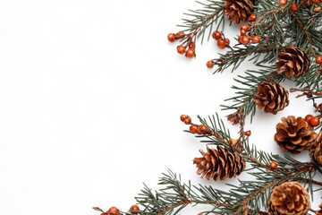 Aufkleber - A pine branch featuring bright red berries and pine cones, great for winter or holiday scenes
