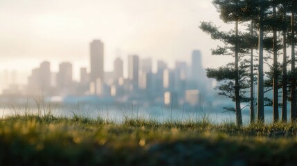 Poster - A view of a city with tall buildings in the background, suitable for use in urban planning or architecture designs