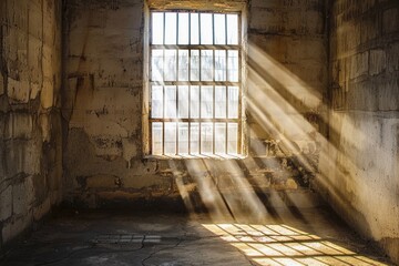 Poster - A bright spot of light enters an abandoned or aged structure