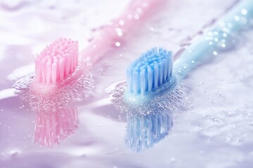 Poster - Two toothbrushes placed together, often used in dental hygiene routines or as decorative items