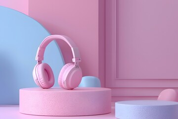 Poster - Stylish Pink Headphones in a Playful Pastel Setting