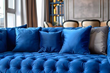 Poster - Luxurious Blue Tufted Sofa with Elegant Cushions