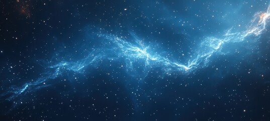 starry night sky with radiant light rays on blue blurred background
