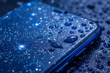 Poster - Captivating Close-Up of a Water-Drenched Smartphone with Sparkling Details