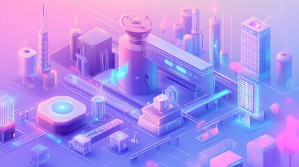 Poster - A futuristic image illustrating the concept of a smart factory, Advanced technology like AI, IoT and robotics in manufacturing processes for greater efficiency and productivity