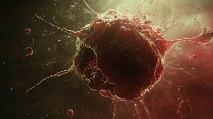 Fototapete - animation of a damaged and disintegrating cancer cell