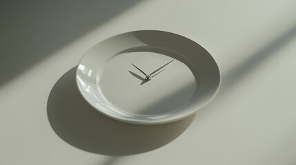 Aufkleber - Concept of intermittent fasting, showing an empty plate and a clock, The practice of eating within specific time frames to promote better health and weight management