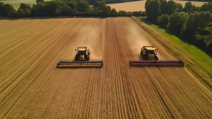 Poster - combine harvester collecting wheat in field