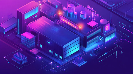 Wall Mural - Industrial IoT smart factory concept, featuring a factory building, Industry 4,0, focusing on connectivity, automation, and data exchange in manufacturing technologies