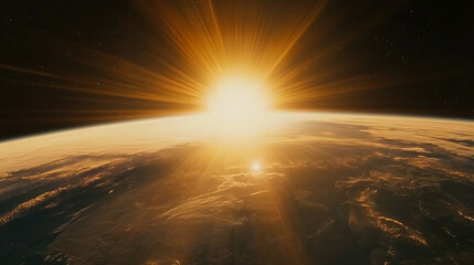 Poster - Inspiring view of sunrise as seen from Earth's orbit in space, This image captures the breathtaking spectacle of the sun's golden rays illuminating the curvature of our planet