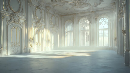 Poster - an empty glamorous rococo baroque ballroom generated by AI