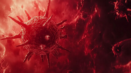 Fototapete - an image of a coronavirus in a sick body in red