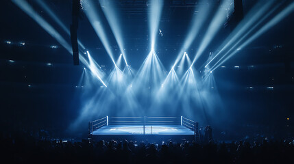 Poster - boxing ring in stadium illuminated by lights