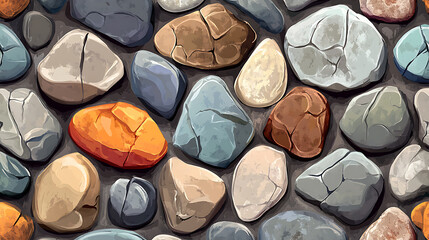 Wall Mural - Stone work, Masonry made of old stone, Set of stones of different shapes and colors, Vector, cartoon illustration