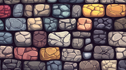 Fototapete - Stone work, Masonry made of old stone, Set of stones of different shapes and colors, Vector, cartoon illustration