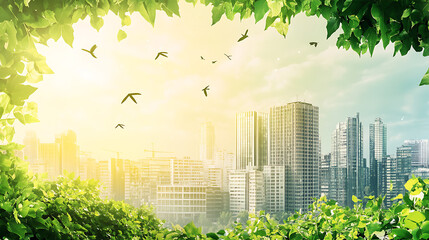 Poster - Urban project planning, Green sustainable design, creating eco friendly spaces, promoting energy efficiency, and integrating renewable energy sources for a low impact urban environment
