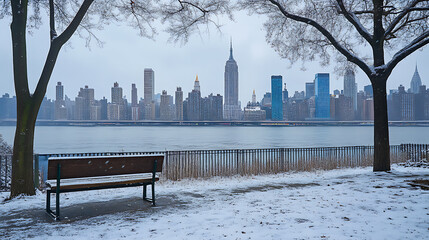 Leinwandbilder - View of New york skyline with snow