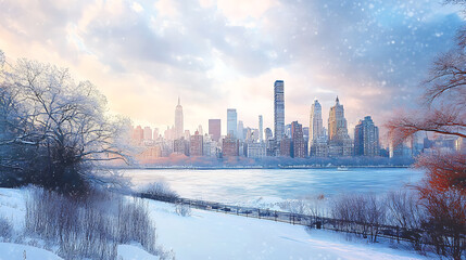 Fototapete - View of beautiful New york skyline with snow