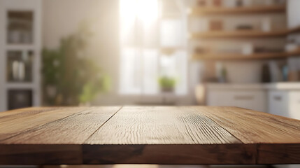 Aufkleber - Wood table top on blurred kitchen background