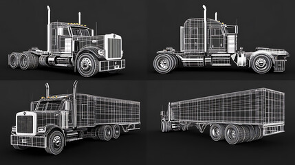 Aufkleber - Wireframe generic and brandless truck in four view
