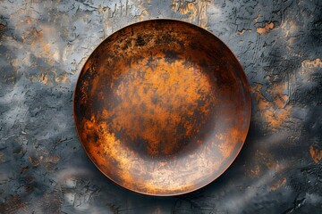 Poster - Rustic Round Plate with Textured Surface on a Grungy Background