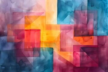 Poster - Vibrant Abstract Watercolor Composition with Geometric Shapes
