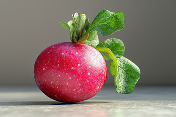 Poster - A radish isolated from its background showcases its bright red exterior and leafy greens. Concept of vegetable isolated from background.