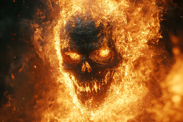 Wall Mural - a demonic face appearing in the flames of a bonfire during a halloween night ritual invokes the fear
