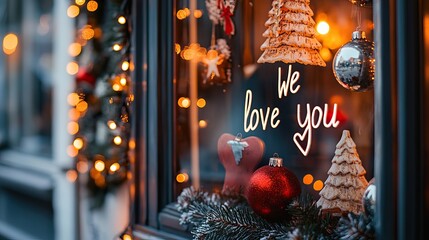 Wall Mural - christmas decorations and lights in a cozy storefront window. christmas shopping. ai generated image