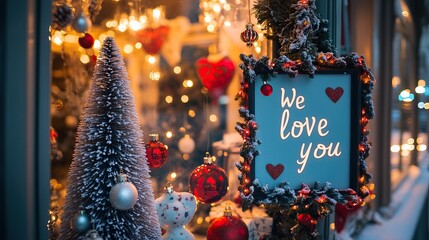 Wall Mural - christmas decorations and lights in a cozy storefront window. christmas shopping. ai generated image