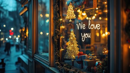 Wall Mural - christmas decorations and lights in a cozy storefront window. christmas shopping. ai generated image