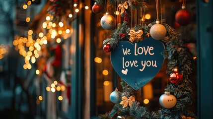Wall Mural - christmas decorations and lights in a cozy storefront window. christmas shopping. ai generated image