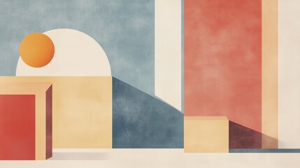 Poster - Abstract geometric shapes in warm colors creating a minimalist art composition with soft shadows and a balanced design